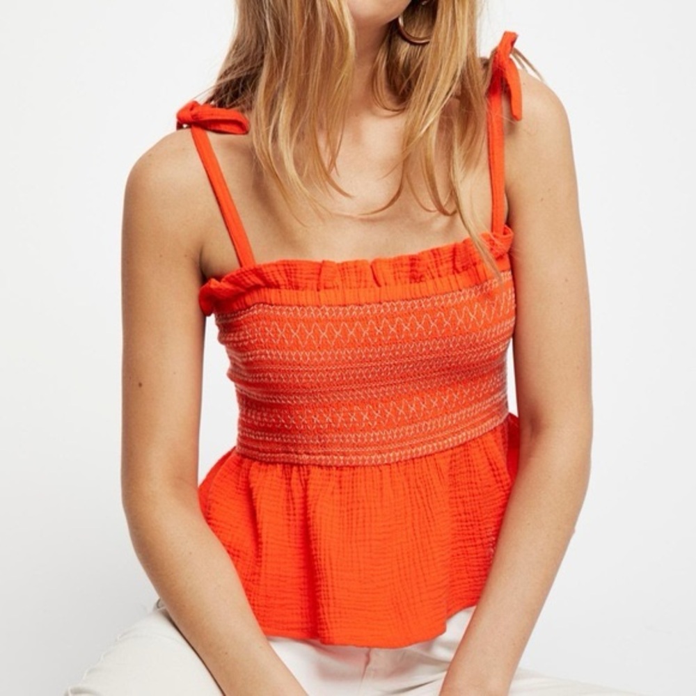 Free People • Smock It To Me Tube Top • Button Down Tie Straps Tank Top • Size L